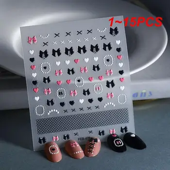 1 ~ 15ШТ Черно-белые банты, 5D наклейка для ногтей, искусственные слайдеры для ногтей, наклейки для маникюра TS-054