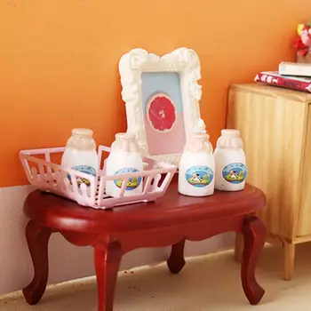 1 Комплект Бутылочек Для Молока В Масштабе 1:12, Кукольный Домик, Миниатюрная Бутылочка Для Молока С Корзиной Для Хранения, Забавный Игровой Домик, Игрушка Для Детей