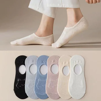 1 пара новых женских носков с глубоким вырезом, летние милые японские модные забавные носки с мультяшным медведем, Мягкие хлопковые короткие нескользящие невидимые носки