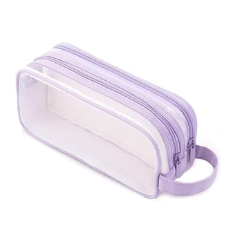 1 шт. сетчатый пенал с 2 отделениями, сумка для ручек, прозрачная косметичка для подростков, студентов колледжа, фиолетовая