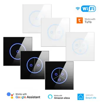 10A WIFI Tuya Smart Switch EU 1/2 /3Gang Выключатель Света Alexa Google Home Голосовое Управление Стеклянная Панель Сенсорный Переключатель Smart Life