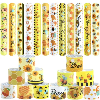 12шт Мультяшные браслеты с пчелиной пощечиной, подарки для вечеринок с пчелами-подсолнухами, браслет с медовыми сотами, сувениры для вечеринки по случаю Дня рождения