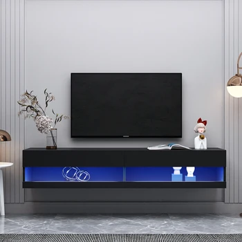 180 Настенная плавающая 80-дюймовая подставка для телевизора с 20 цветными светодиодами черного цвета