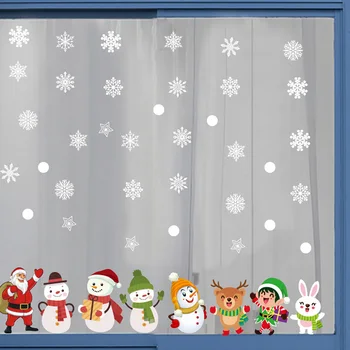 1Шт Съемных рождественских статических наклеек из ПВХ с изображением мультяшного Санта-Клауса, Лося, окна, снежинки, наклейки на стены, Новогоднее стеклянное украшение для вечеринки