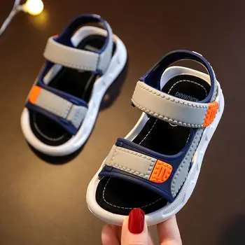 2021 Детские летние кожаные сандалии для мальчиков, детская обувь, детская пляжная обувь на плоской подошве, спортивные мягкие нескользящие повседневные сандалии для малышей