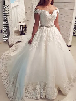 2023 Белое Свадебное платье с вышивкой с открытыми плечами, Сшитое на Заказ, Цвет, размер, Бальное платье, Свадебные платья