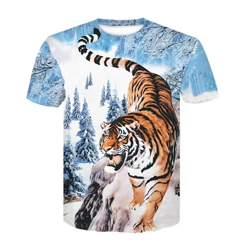2023 Новая летняя футболка с 3D принтом tiger trend и круглым воротом с короткими рукавами, модный мужской повседневный топ для скейтборда