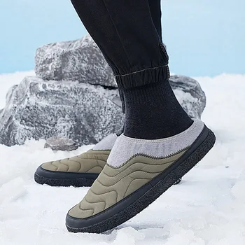 2023 Новая мужская зимняя хлопчатобумажная обувь, повседневная плюшевая утолщенная уличная снегоступа, Нескользящая пара Теплых удобных тапочек на платформе