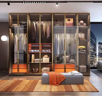 2023 новая светлая роскошная современная спальня для домашнего использования, большой четырехдверный шкаф с комодом, комбинированный общий шкаф