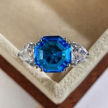 2023 Новое модное Квадратное синее кольцо для женщин в Европе и США, легкое роскошное женское кольцо F1590