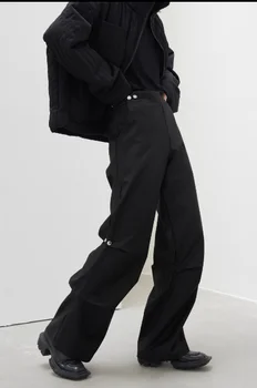 2023 Новый Модный Дизайнер мужского меньшинства, Темно-Черные Универсальные Плиссированные Удлиненные Узкие Повседневные брюки с прямыми штанинами