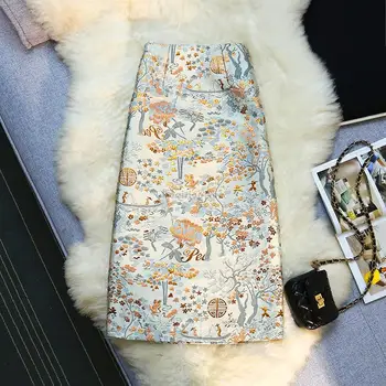 2023 юбка с вышивкой в китайском национальном стиле, винтажная жаккардовая юбка с высокой талией, женская весенне-летняя новая юбка с запахом на бедрах, s522