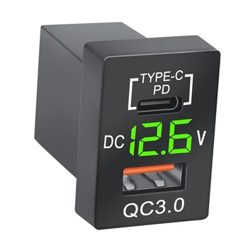 2X Зарядное устройство QC3.0 USB-разъем для автомобильного зарядного устройства PD Type-C Зарядное устройство со светодиодным зеленым цифровым вольтметром для новой Toyota Quick Charge