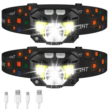 2ШТ Сенсорная фара XPG + COB Сильный свет USB Перезаряжаемая фара для рыбалки на открытом воздухе, пеших прогулок, ночного бега, кемпинга, света