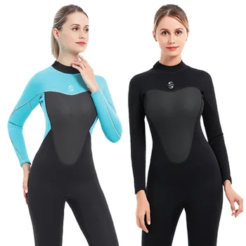 3 мм Неопреновый водолазный костюм Женская мода Цельный водолазный костюм для плавания с длинным рукавом Водные виды спорта Солнцезащитный термокостюм 2023
