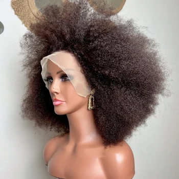300% Плотность Индивидуальный афро парик Короткий Афро Кудрявый Вьющиеся Короткие Человеческие Волосы На Кружеве Wig13x4 Фронтальный парик virgin remy human hair