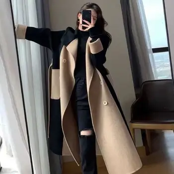 300 Цзинь Элегантное пальто большого размера для широкой жены в стиле Хепберн, приталенное, теплое, приталенное, Тощее, контрастное пальто в стиле Джокера, женское