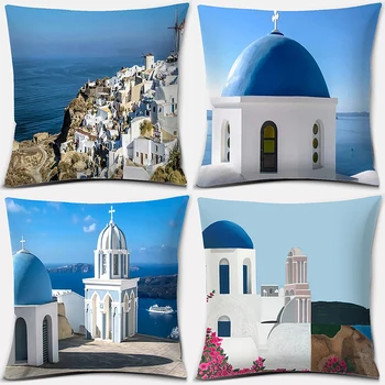 45x45 см Греция Серия Santorini Подушка с рисунком, наволочка с принтом, наволочка для дивана, украшение для дома
