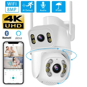 4K WIFI Камера 8MP PTZ Беспроводная Безопасная Наружная IP-камера наблюдения С Двойным Объективом Цветного Ночного Видения Высокой Четкости Icsee App