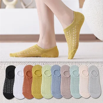 5 пар летних женских невидимых носков с сеткой-лодочкой, силиконовые нескользящие носки для девочек, женские носки с низким вырезом на лодыжке, дышащие тонкие носки