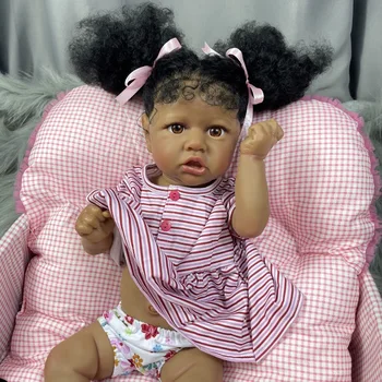 55 СМ Возрожденная афроамериканская кукла Саския, полностью виниловое тело, девочка, моющиеся волосы с ручным укоренением, темная кожа, куколка для детей В подарок