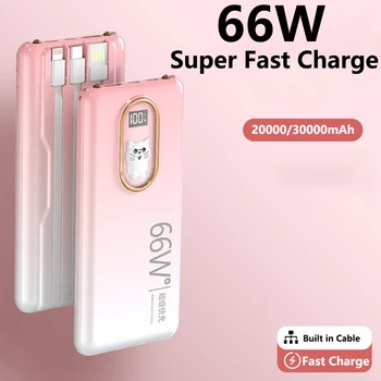 66 Вт Быстрая Зарядка для Huawei P50 Power Bank 30000mAh с Кабелем Powerbank Портативное Внешнее Зарядное Устройство Для iPhone 14 Xiaomi