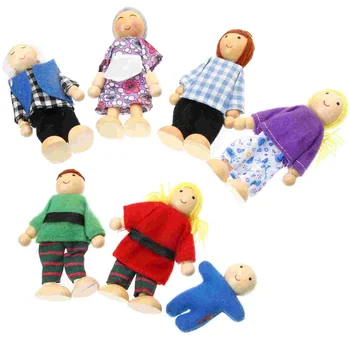 7 Шт Детские Деревянные Игрушки Семейные Фигурки Куклы Подвижный Дом Ткань Гибкая Крошечная Игрушка Играющий Ребенок Дети