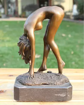 8-дюймовая скульптура в стиле Вест-ар-деко, женская модель, Бронзовая статуя, Мраморное основание