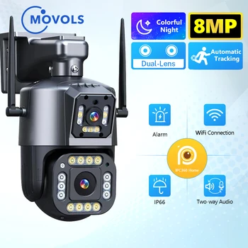 8-Мегапиксельная PTZ-камера WiFi MOVOLS с двумя объективами, двустороннее аудио, IP-камера безопасности, автоматическое отслеживание, Водонепроницаемая камера видеонаблюдения P2P