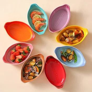 8 цветов, керамическая тарелка в форме лодочки, Овальная Тарелка для фруктовых салатов, закусок, Чаша для духовки, формы для выпечки, Кухонная посуда