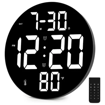 9-Дюймовые светодиодные часы с дистанционным управлением, датой, температурой в помещении, 12/24 часа, для спальни, офиса