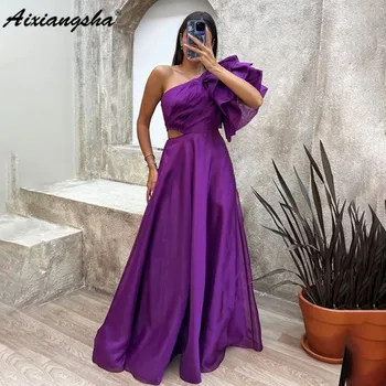 Aixiangsha, фиолетовое платье на одно плечо для выпускного вечера, вечернее платье трапециевидной формы без рукавов, vestidos de noche Для женщин, сшитое на заказ