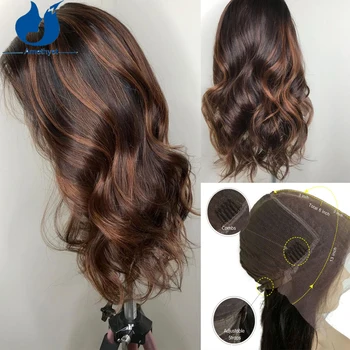 Amethyst 13x6 Темно-коричневый со светлой изюминкой Парики из человеческих волос на кружеве спереди для женщин Шоколадно-коричневый Бразильский бесклеевой парик Волна