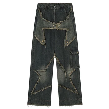 ARENS Винтажные мешковатые джинсы в стиле пэчворк со звездами, свободные Прямые джинсовые брюки, новинка 2023 года, мужские джинсы в стиле хип-хоп, уличная одежда