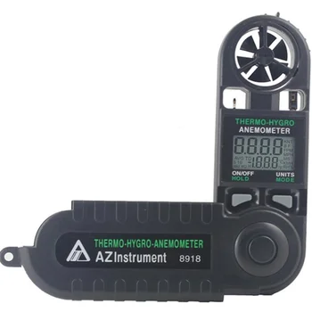 AZ8918 Карманный цифровой анемометр Ручной тестер скорости ветра температуры воздуха, измеряющий объем воздуха Складной