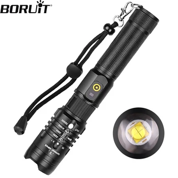 BORUiT A85 3000LM Мощный светодиодный фонарик с зумом, USB перезаряжаемый портативный прожектор на батарейках 18650, для наружного и аварийного использования