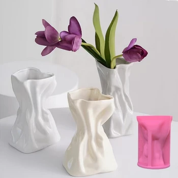 DIY большие плиссированные карман ваза из эпоксидной смолы силиконовые формы скандинавском стиле сумка ваза из цементного бетона, гипса силиконовые формы