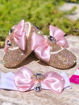 Dollbling Оптом Розовый бант с Блестящей короной из страз; Роскошная обувь для новорожденных девочек; Специальная обувь для новорожденных;