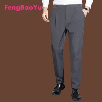 Fengbaoyu/ Весенне-осенние мужские брюки с эластичной резинкой, деловые Свободные брюки с прямыми штанинами, Дышащие и удобные
