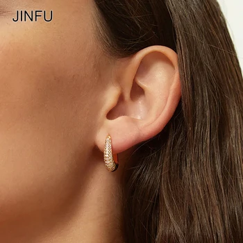JINFU, позолоченные серьги-кольца для женщин, модный пирсинг, кубический цирконий, Женские серьги Huggies 2023, Ювелирные изделия Оптом