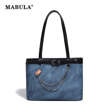 MABULA, винтажные джинсовые сумки для женщин, массивная цепочка, большая квадратная сумка-тоут для работы, модная пляжная сумочка на плечо 2023 года