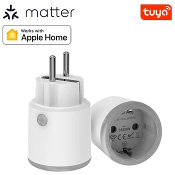 Matter Smart Power Plug Wifi 16A Измеритель мощности с Дистанционным управлением ЕС Розетка Работает с Tuya Homekit Echo Alexa Google Home Smartlife