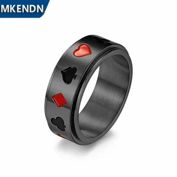 MKENDN Игральные карты в стиле готический панк, Вращающееся кольцо из нержавеющей стали для мужчин, покерные украшения в стиле хип-хоп, подарки на палец