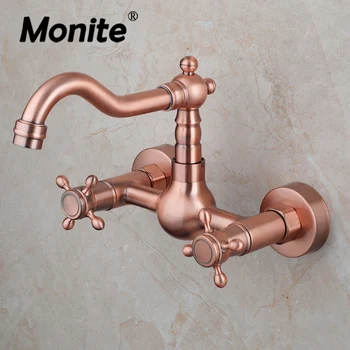 Monite, вращающийся на 360 градусов смеситель для раковины в ванной, Двойные ручки, Настенные смесители для ванны, смесители для горячей и холодной воды