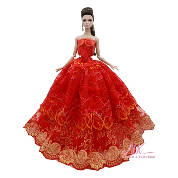 NK 1 шт Благородное кружевное свадебное платье средней длины 1/6 принцессы красного цвета, модная праздничная одежда для куклы Барби, Аксессуары, Подарочная игрушка для девочек