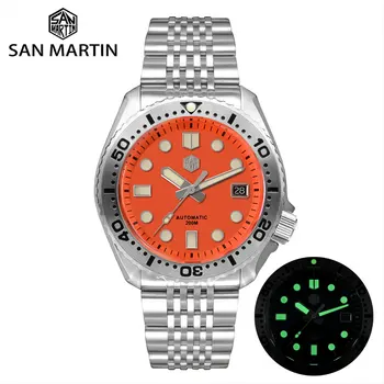 San Martin Топовый бренд класса люкс, мужские спортивные часы для дайвинга, Abalone NH35 Sapphire, Деловые Механические часы с автоподзаводом, светящиеся 20 бар.