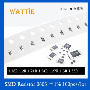 SMD резистор 0603 1% 1.18R 1.2R 1.21R 1.24R 1.27R 1.3R 1.33R 100 шт./лот микросхемные резисторы 1/10 Вт 1.6 мм * 0.8 мм