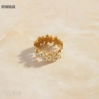 SOMMAR Горячая распродажа! Позолоченные кольца для девочек размера 6 7 8, женские кольца с белой маленькой маргариткой, мужские кольца, изысканные ювелирные изделия, подарки