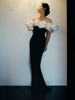 SSYFashion Новое классическое вечернее платье Русалки черного цвета для банкета Элегантный бархатный рыбий хвост Простые вечерние платья для женщин Vestido