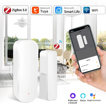 Tuya Smart WiFi / Zigbee Дверной датчик Умные Детекторы Открытия / Закрытия Дверей Датчик окна Приложение Smartlife Работает С Google Home Alexa